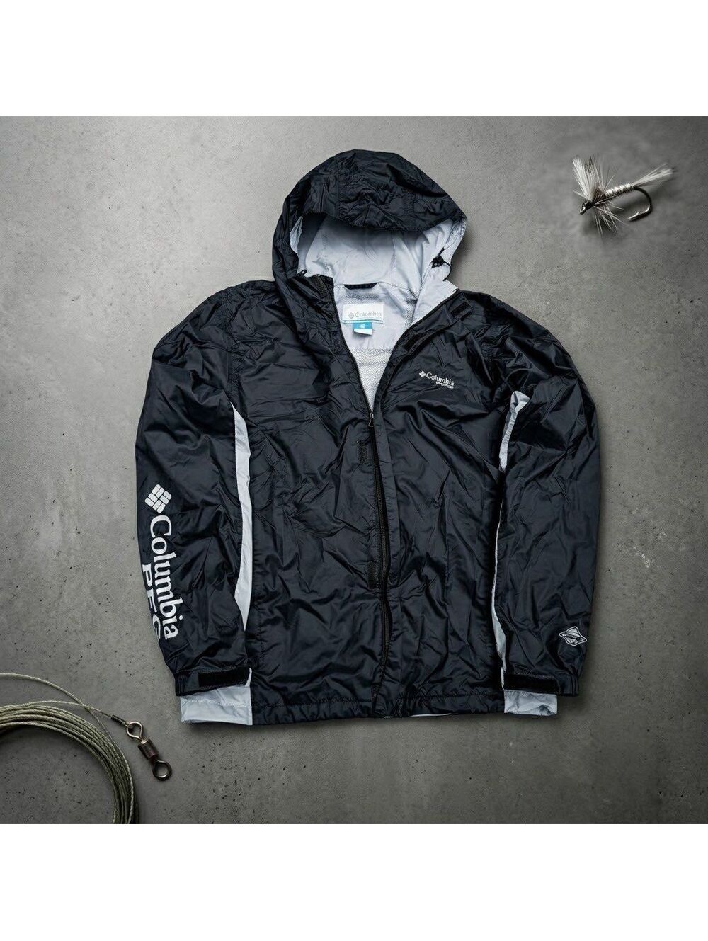 Columbia PFG Omni-Tech Waterproof Rain Jacket Mens M Black Gorpcore Techwear